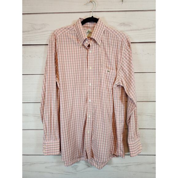 Lacoste Men's Pink‎ Checked Cotton Long Sleeve Casual Button Down Shirt Size 42 - Picture 1 of 6